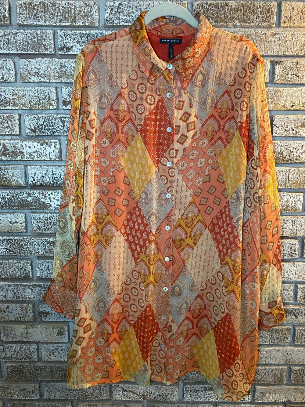 Sarah Pacini Boho Patchwork Paisley Button-Front Dress/Tunic/Jacket.